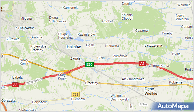 mapa Cisie gmina Halinów, Cisie gmina Halinów na mapie Targeo