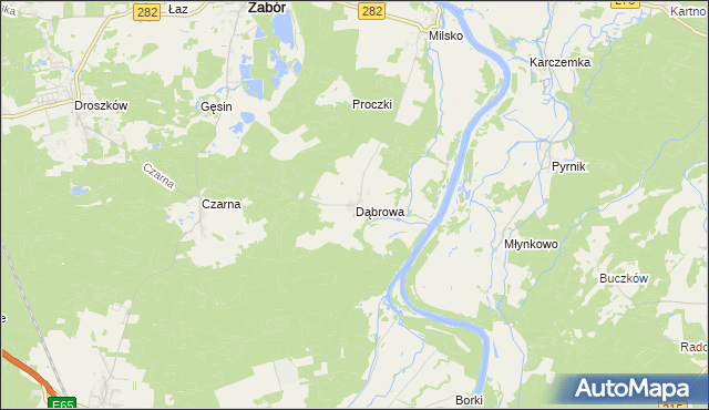 mapa Dąbrowa gmina Zabór, Dąbrowa gmina Zabór na mapie Targeo
