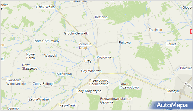 mapa Kozłówka gmina Gzy, Kozłówka gmina Gzy na mapie Targeo