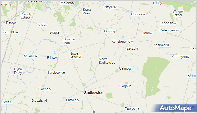 mapa Nowe Sadkowice, Nowe Sadkowice na mapie Targeo