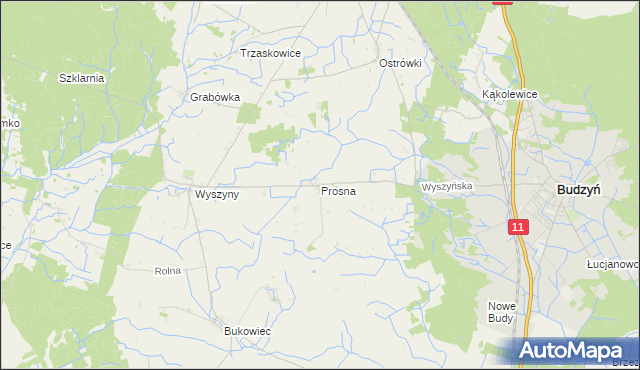 mapa Prosna gmina Budzyń, Prosna gmina Budzyń na mapie Targeo