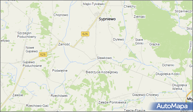 mapa Sławkowo gmina Sypniewo, Sławkowo gmina Sypniewo na mapie Targeo