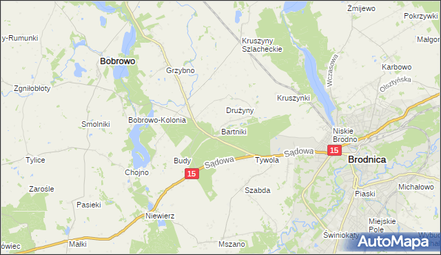 mapa Bartniki gmina Brodnica, Bartniki gmina Brodnica na mapie Targeo