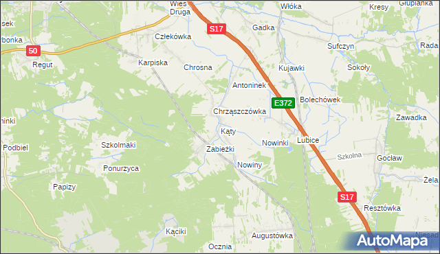 mapa Kąty gmina Kołbiel, Kąty gmina Kołbiel na mapie Targeo