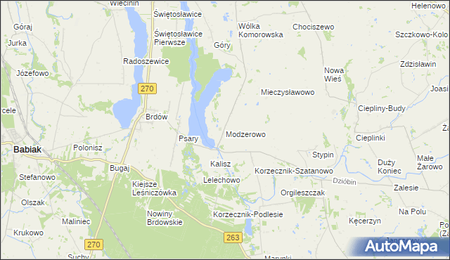 mapa Modzerowo gmina Izbica Kujawska, Modzerowo gmina Izbica Kujawska na mapie Targeo