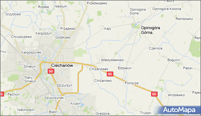 mapa Władysławowo gmina Opinogóra Górna, Władysławowo gmina Opinogóra Górna na mapie Targeo