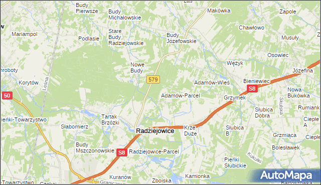 mapa Adamów-Parcel, Adamów-Parcel na mapie Targeo