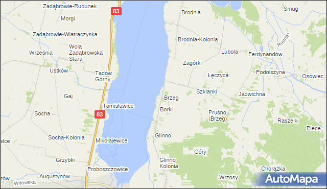 mapa Brzeg gmina Pęczniew, Brzeg gmina Pęczniew na mapie Targeo