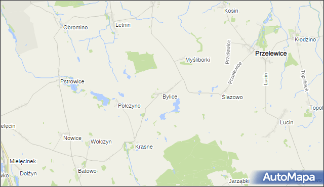 mapa Bylice gmina Przelewice, Bylice gmina Przelewice na mapie Targeo