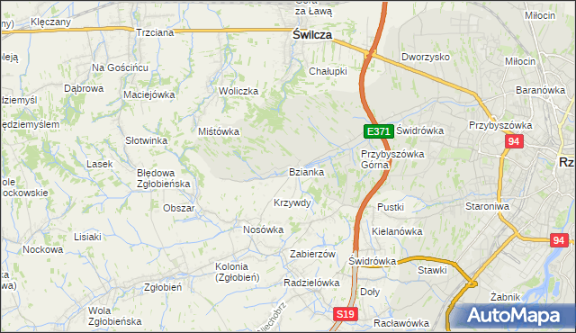 mapa Bzianka gmina Świlcza, Bzianka gmina Świlcza na mapie Targeo