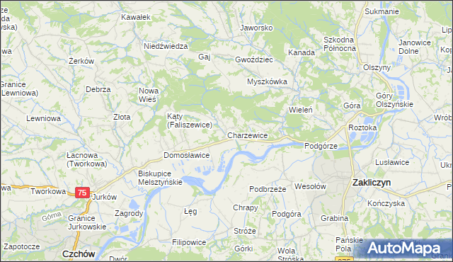 mapa Charzewice, Charzewice na mapie Targeo