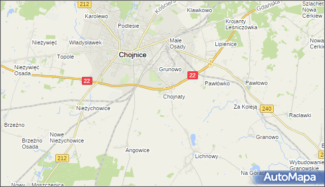 mapa Chojnaty gmina Chojnice, Chojnaty gmina Chojnice na mapie Targeo