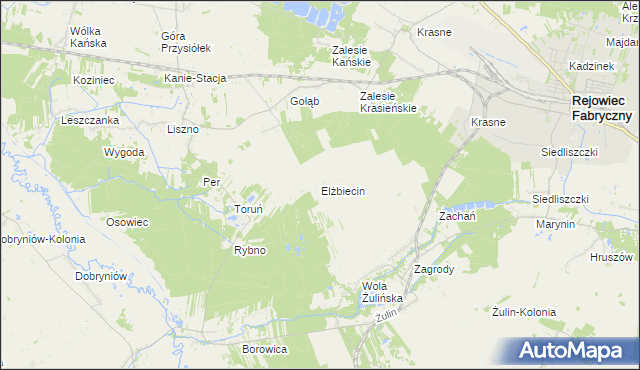 mapa Elżbiecin gmina Rejowiec, Elżbiecin gmina Rejowiec na mapie Targeo