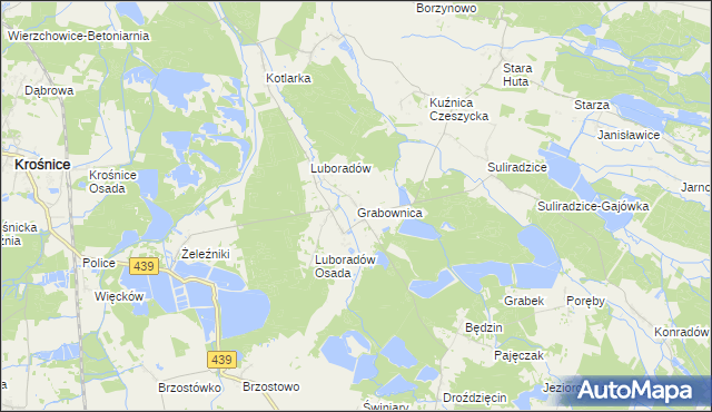 mapa Grabownica gmina Krośnice, Grabownica gmina Krośnice na mapie Targeo