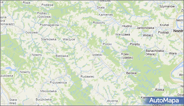mapa Izdebki gmina Nozdrzec, Izdebki gmina Nozdrzec na mapie Targeo