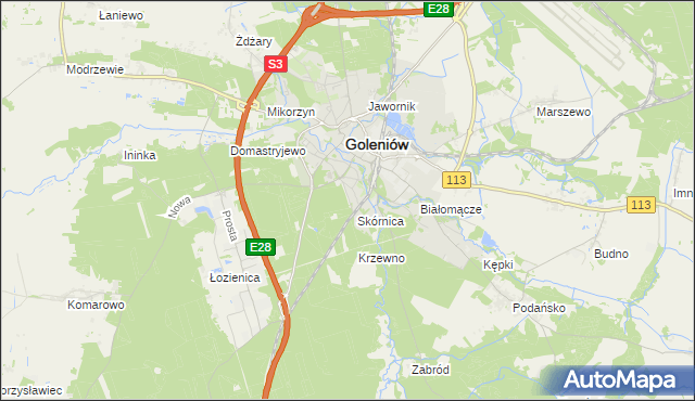 mapa Krzewno gmina Goleniów, Krzewno gmina Goleniów na mapie Targeo
