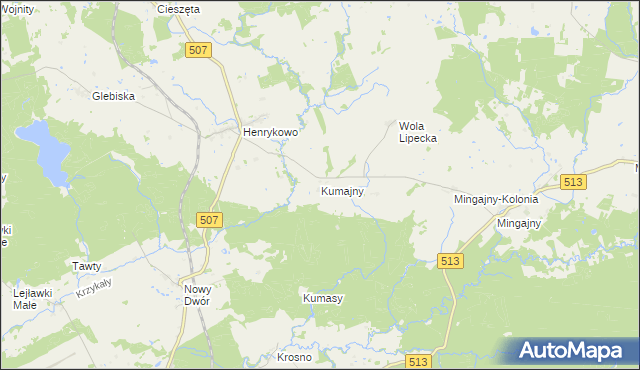 mapa Kumajny, Kumajny na mapie Targeo