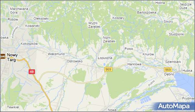 mapa Łopuszna, Łopuszna na mapie Targeo