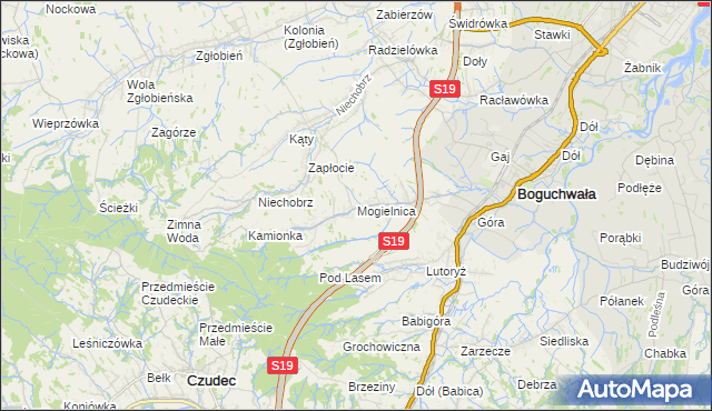 mapa Mogielnica gmina Boguchwała, Mogielnica gmina Boguchwała na mapie Targeo