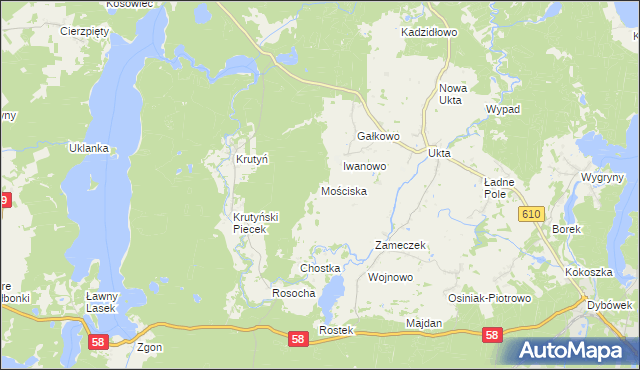 mapa Mościska gmina Piecki, Mościska gmina Piecki na mapie Targeo