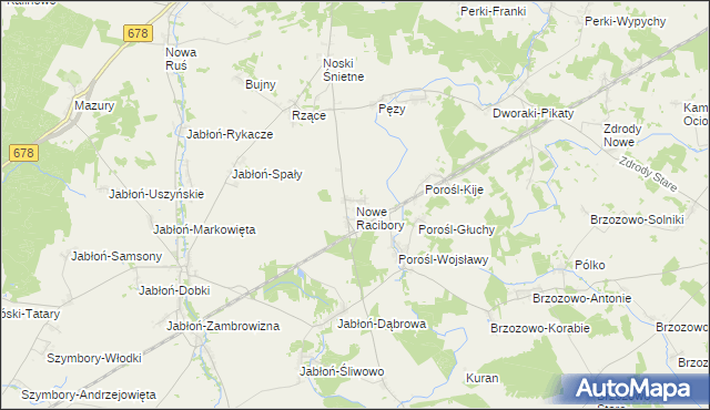 mapa Nowe Racibory gmina Sokoły, Nowe Racibory gmina Sokoły na mapie Targeo