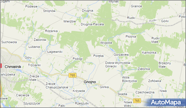 mapa Poręba gmina Gnojno, Poręba gmina Gnojno na mapie Targeo