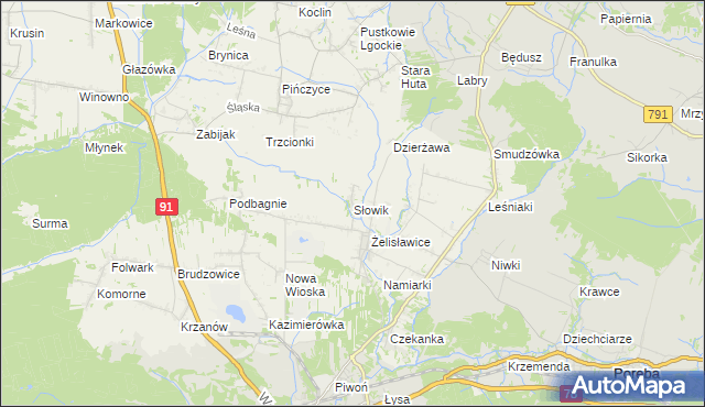 mapa Słowik gmina Siewierz, Słowik gmina Siewierz na mapie Targeo