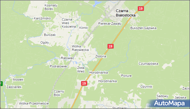 mapa Złotoria gmina Czarna Białostocka, Złotoria gmina Czarna Białostocka na mapie Targeo