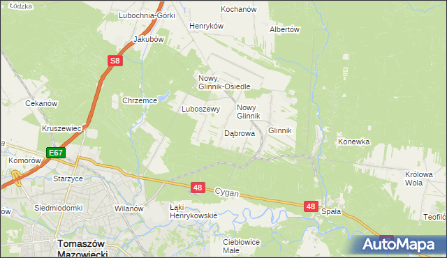 mapa Dąbrowa gmina Lubochnia, Dąbrowa gmina Lubochnia na mapie Targeo