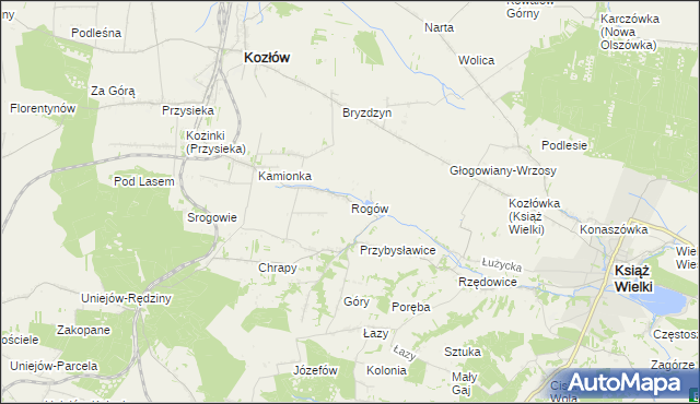 mapa Rogów gmina Kozłów, Rogów gmina Kozłów na mapie Targeo