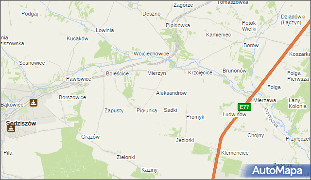 mapa Aleksandrów gmina Sędziszów, Aleksandrów gmina Sędziszów na mapie Targeo