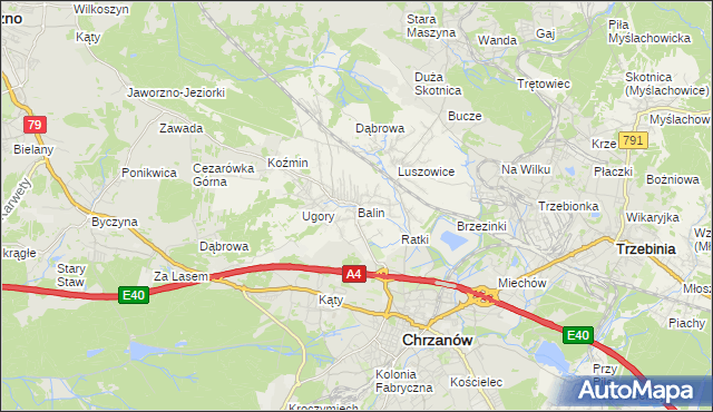 mapa Balin gmina Chrzanów, Balin gmina Chrzanów na mapie Targeo