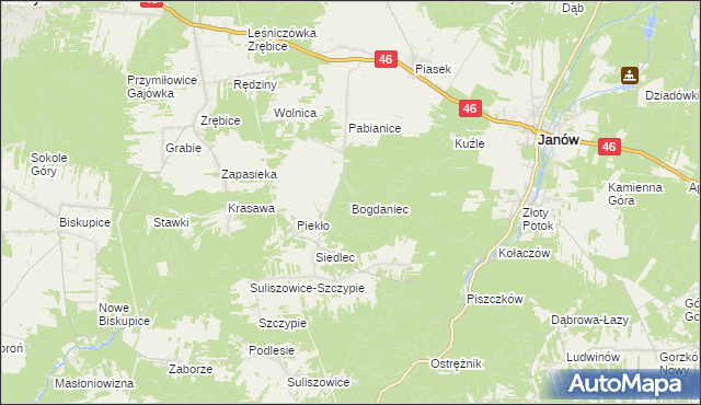 mapa Bogdaniec gmina Janów, Bogdaniec gmina Janów na mapie Targeo