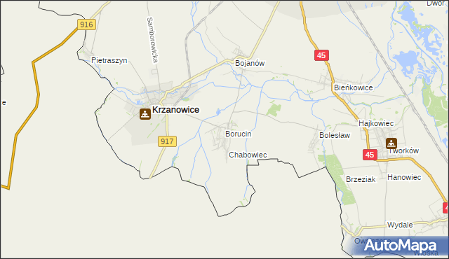 mapa Borucin gmina Krzanowice, Borucin gmina Krzanowice na mapie Targeo