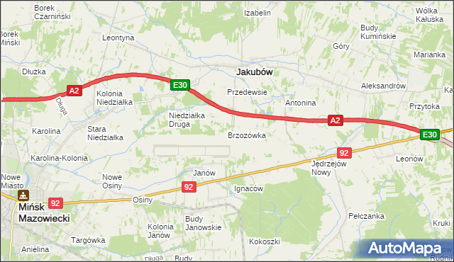 mapa Brzozówka gmina Jakubów, Brzozówka gmina Jakubów na mapie Targeo