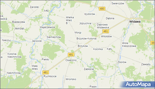 mapa Brzyków gmina Widawa, Brzyków gmina Widawa na mapie Targeo