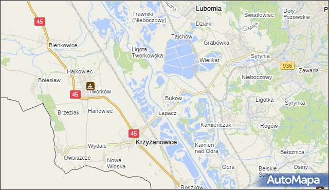 mapa Buków gmina Lubomia, Buków gmina Lubomia na mapie Targeo