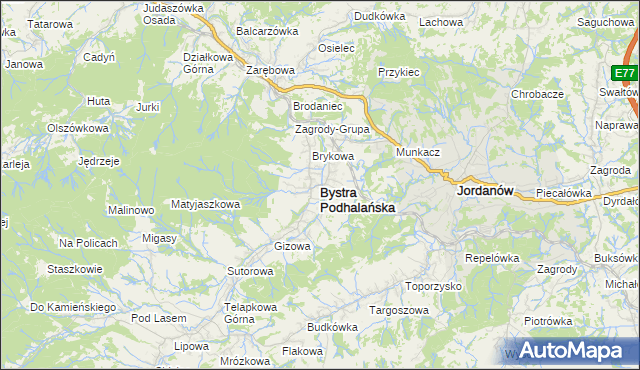 mapa Bystra Podhalańska, Bystra Podhalańska na mapie Targeo