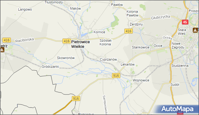 mapa Cyprzanów, Cyprzanów na mapie Targeo