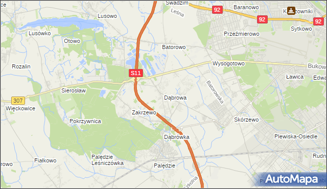 mapa Dąbrowa gmina Dopiewo, Dąbrowa gmina Dopiewo na mapie Targeo