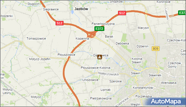 mapa Dąbrowica gmina Jastków, Dąbrowica gmina Jastków na mapie Targeo