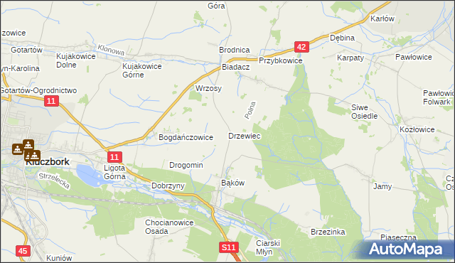 mapa Drzewiec gmina Kluczbork, Drzewiec gmina Kluczbork na mapie Targeo