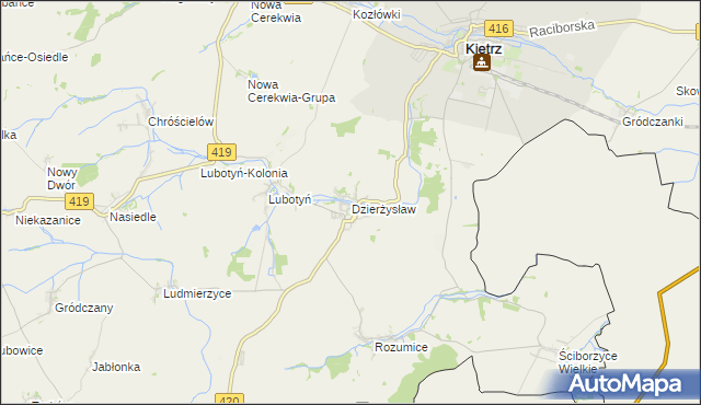 mapa Dzierżysław gmina Kietrz, Dzierżysław gmina Kietrz na mapie Targeo