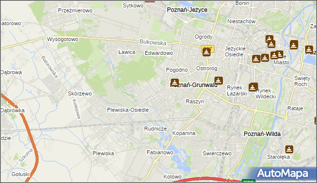 mapa Grunwald gmina Poznań, Grunwald gmina Poznań na mapie Targeo