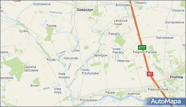 mapa Jadwigów gmina Promna, Jadwigów gmina Promna na mapie Targeo