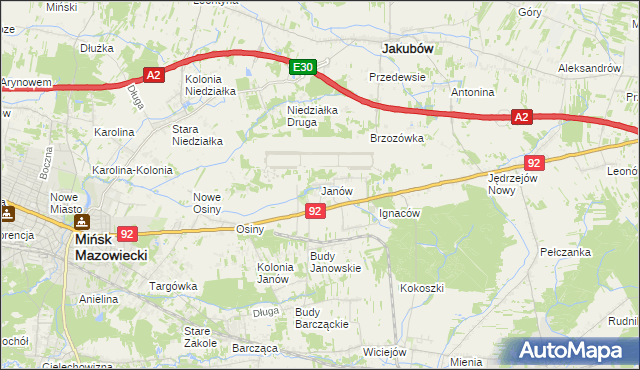 mapa Janów gmina Mińsk Mazowiecki, Janów gmina Mińsk Mazowiecki na mapie Targeo