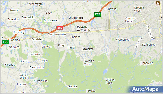 mapa Jaworze powiat bielski, Jaworze powiat bielski na mapie Targeo