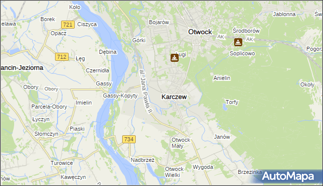 mapa Karczew powiat otwocki, Karczew powiat otwocki na mapie Targeo