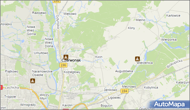 mapa Kicin gmina Czerwonak, Kicin gmina Czerwonak na mapie Targeo