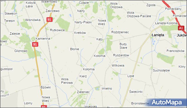 mapa Kołomia gmina Lubień Kujawski, Kołomia gmina Lubień Kujawski na mapie Targeo